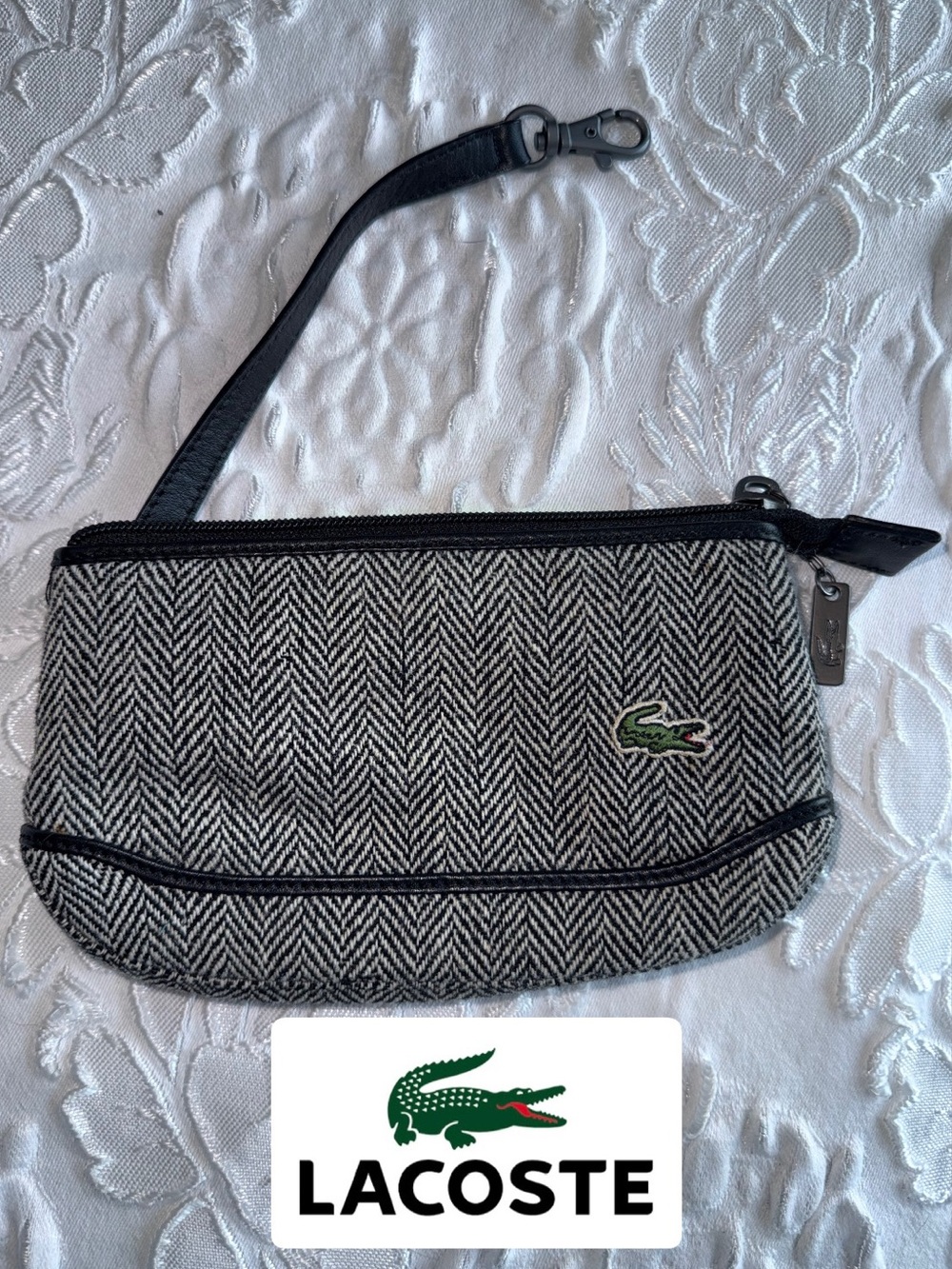 Lacoste SLG 2 bag wristlet cosmetic pouch - black and white tweed Herringbone